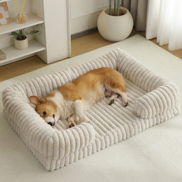 Washable plush dog bed for large dogs with raised cushioned sides