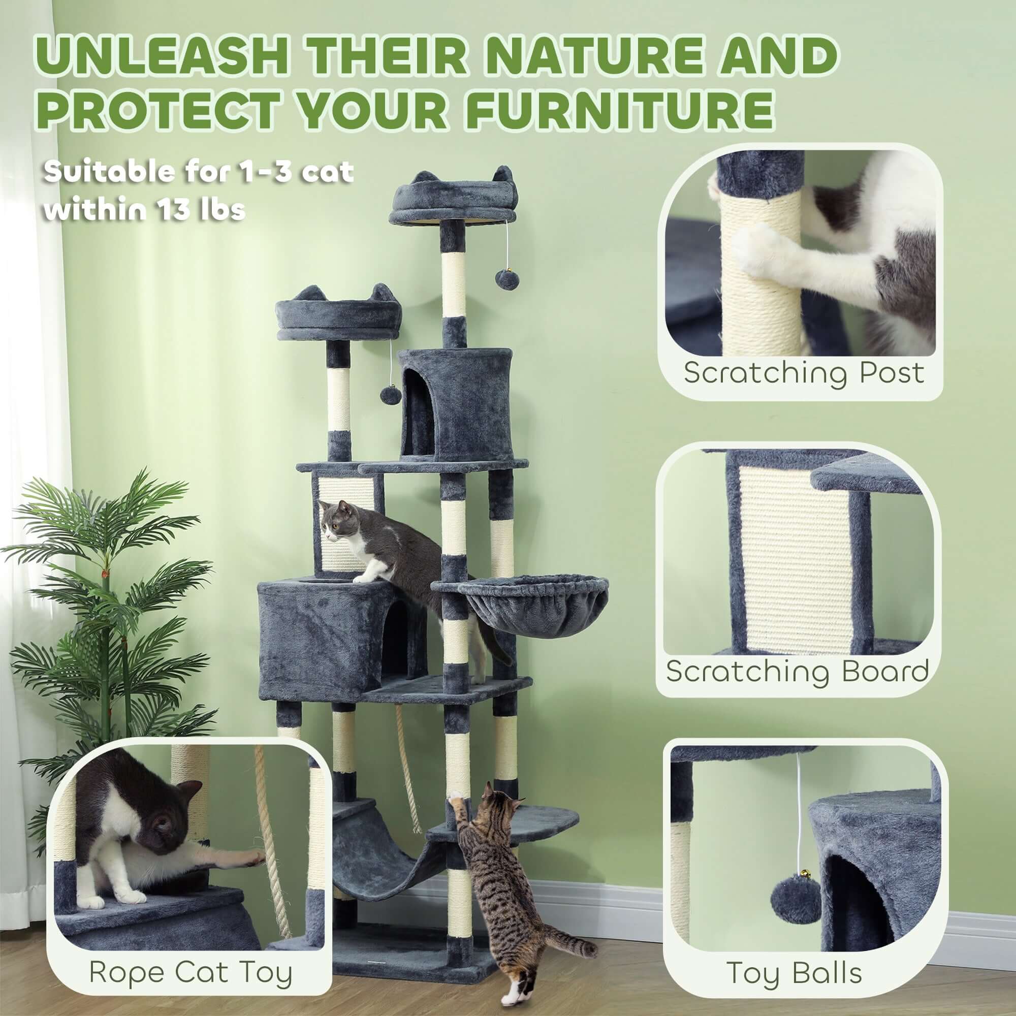 81-Inch Multi-Level Cat Tree with Condo & Hammocks