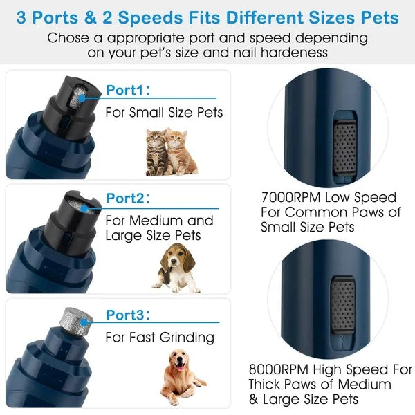 Lime à ongles pour chien, 2 vitesses, silencieuse, rechargeable par USB, professionnelle, coupe-ongles pour animaux de compagnie, sans fil, pour le toilettage des pattes, lime à ongles pour chien, 2 vitesses, silencieuse, professionnelle