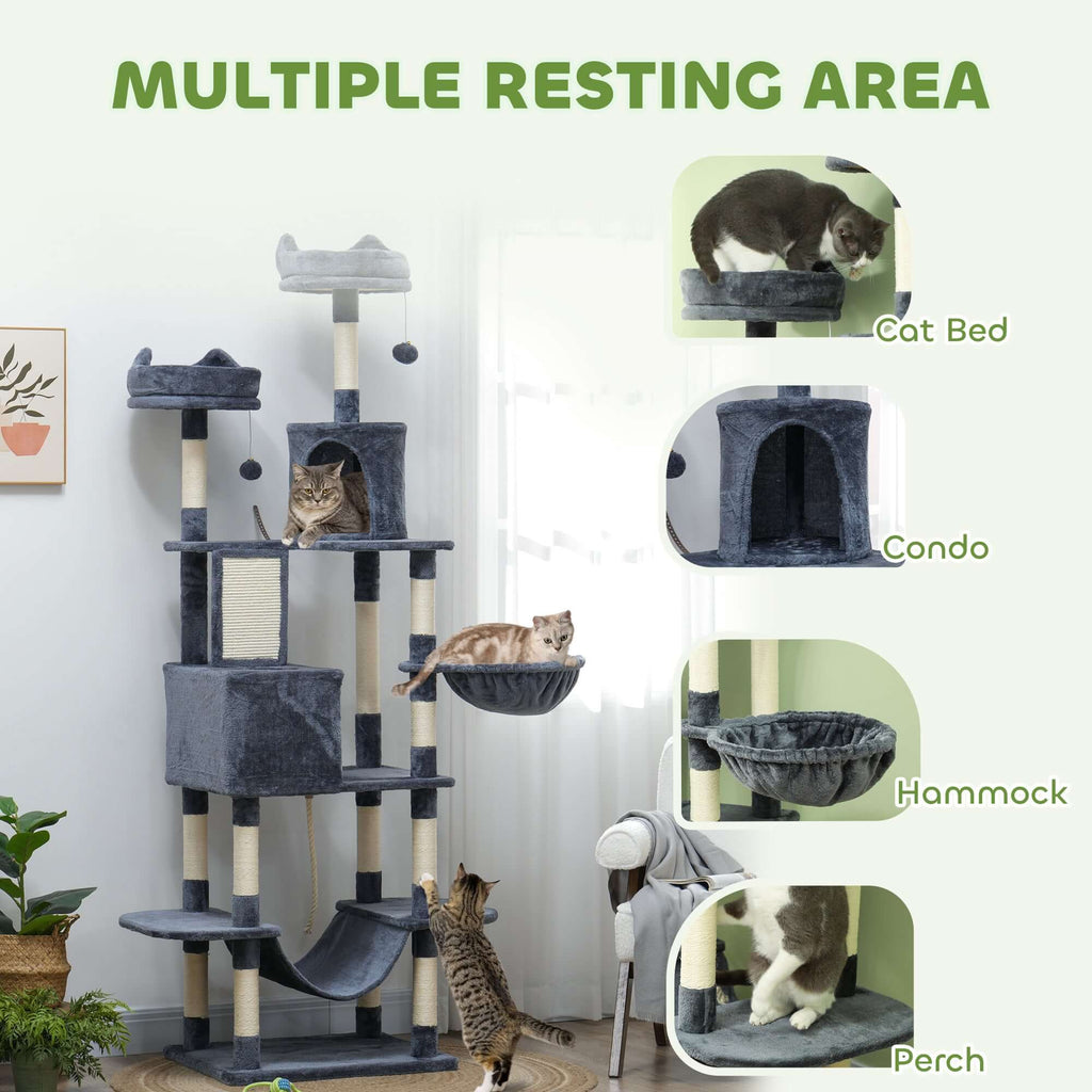 81-Inch Multi-Level Cat Tree with Condo & Hammocks