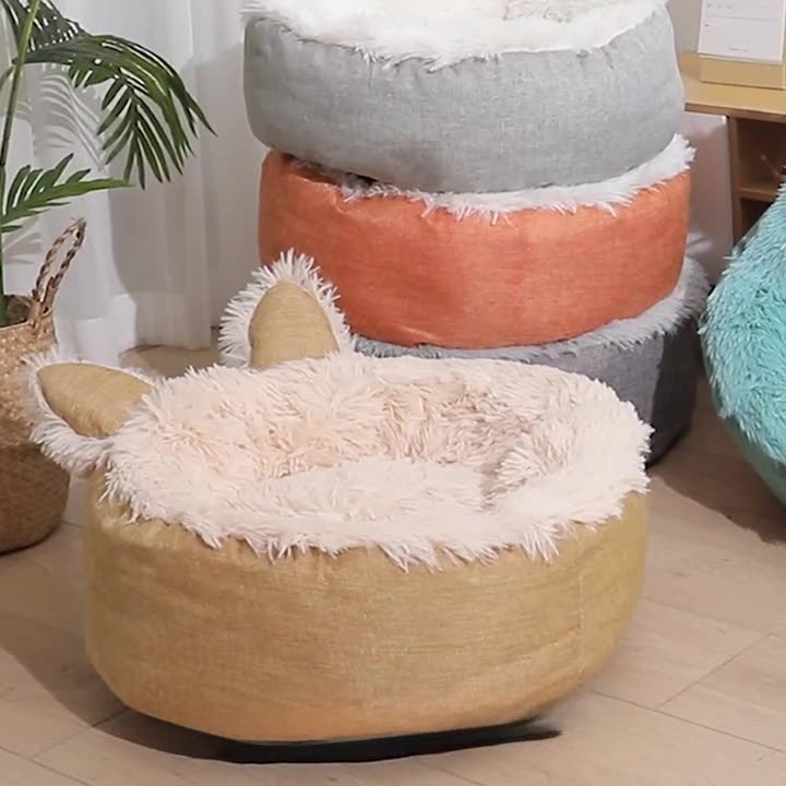 Plush Covered Cat Bed Cave