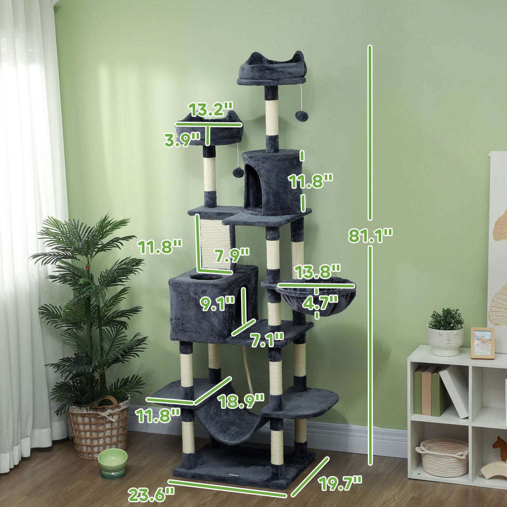 81-Inch Multi-Level Cat Tree with Condo & Hammocks