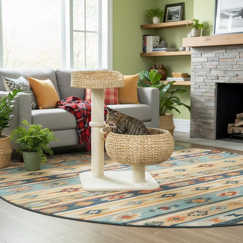 Elevated Cat Bed with Sisal Scratching Post